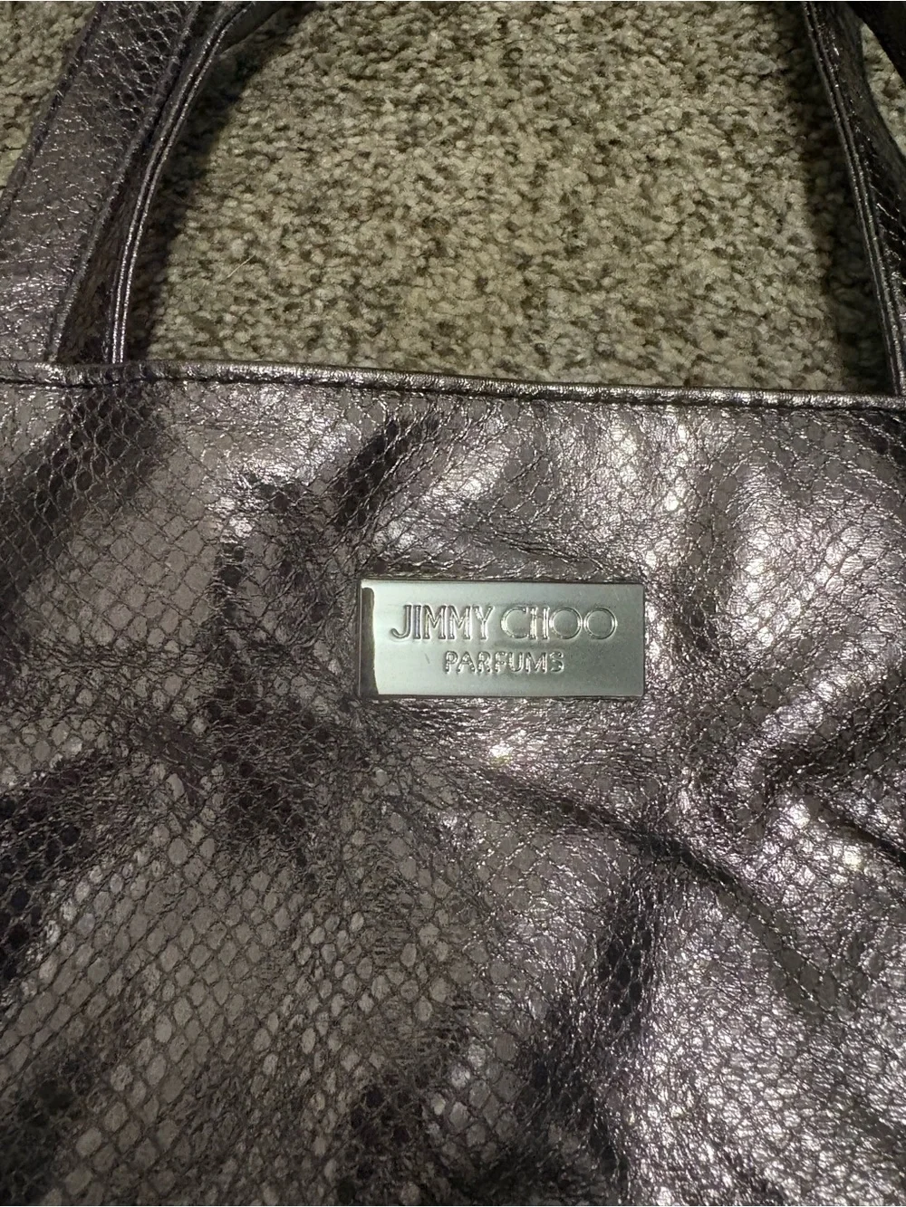 Jimmy Choo Metallic Pewter and Black Tote